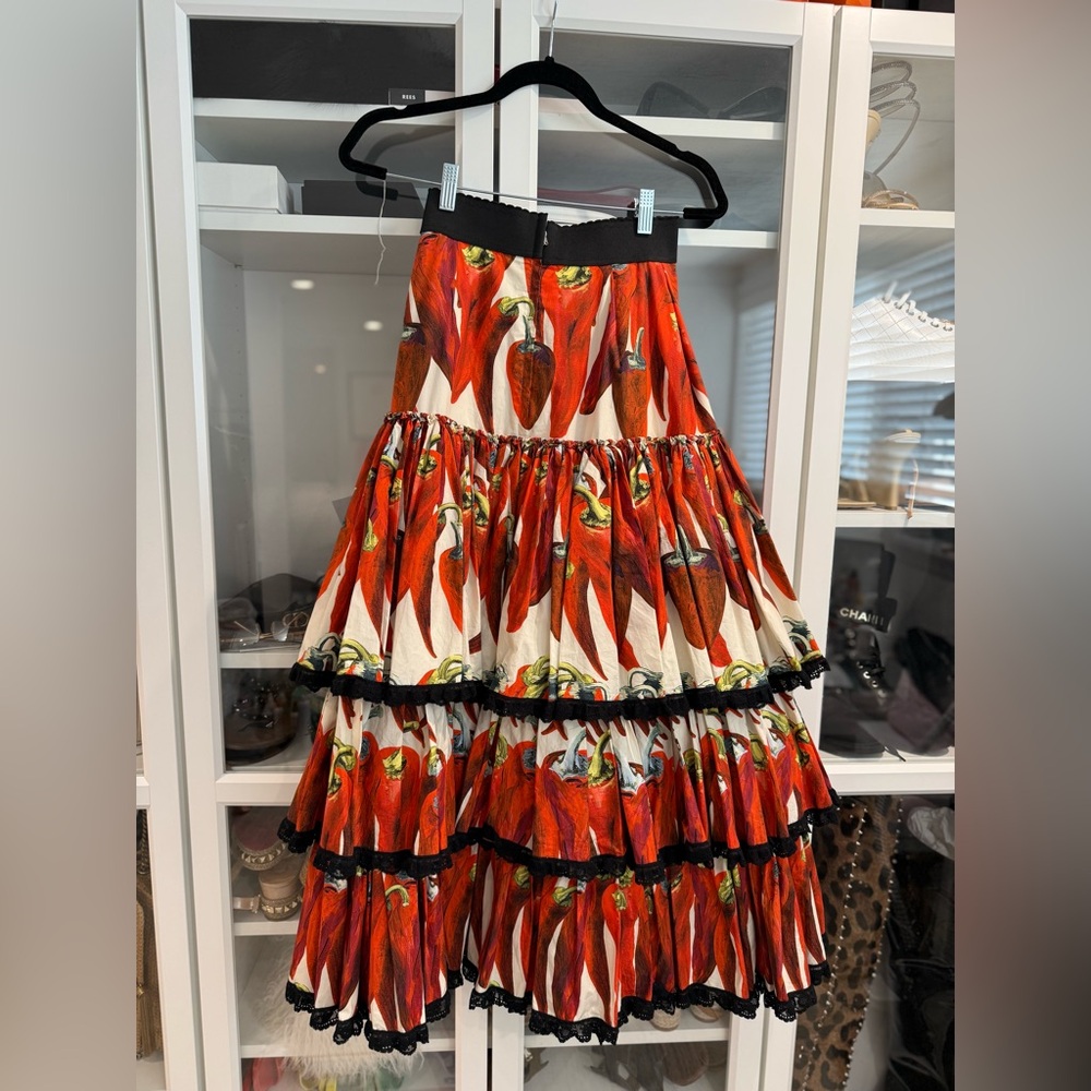 Dolce & Gabbana Chili Pepper Midi Tiered Skirt IT38 - Picture 3 of 7